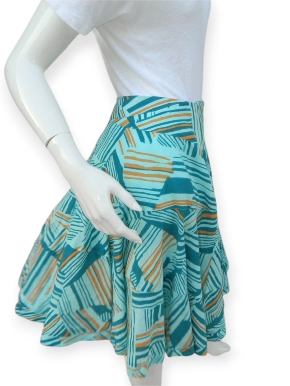 Anthropologie Odille Teal & Orange Print Skirt Size 6